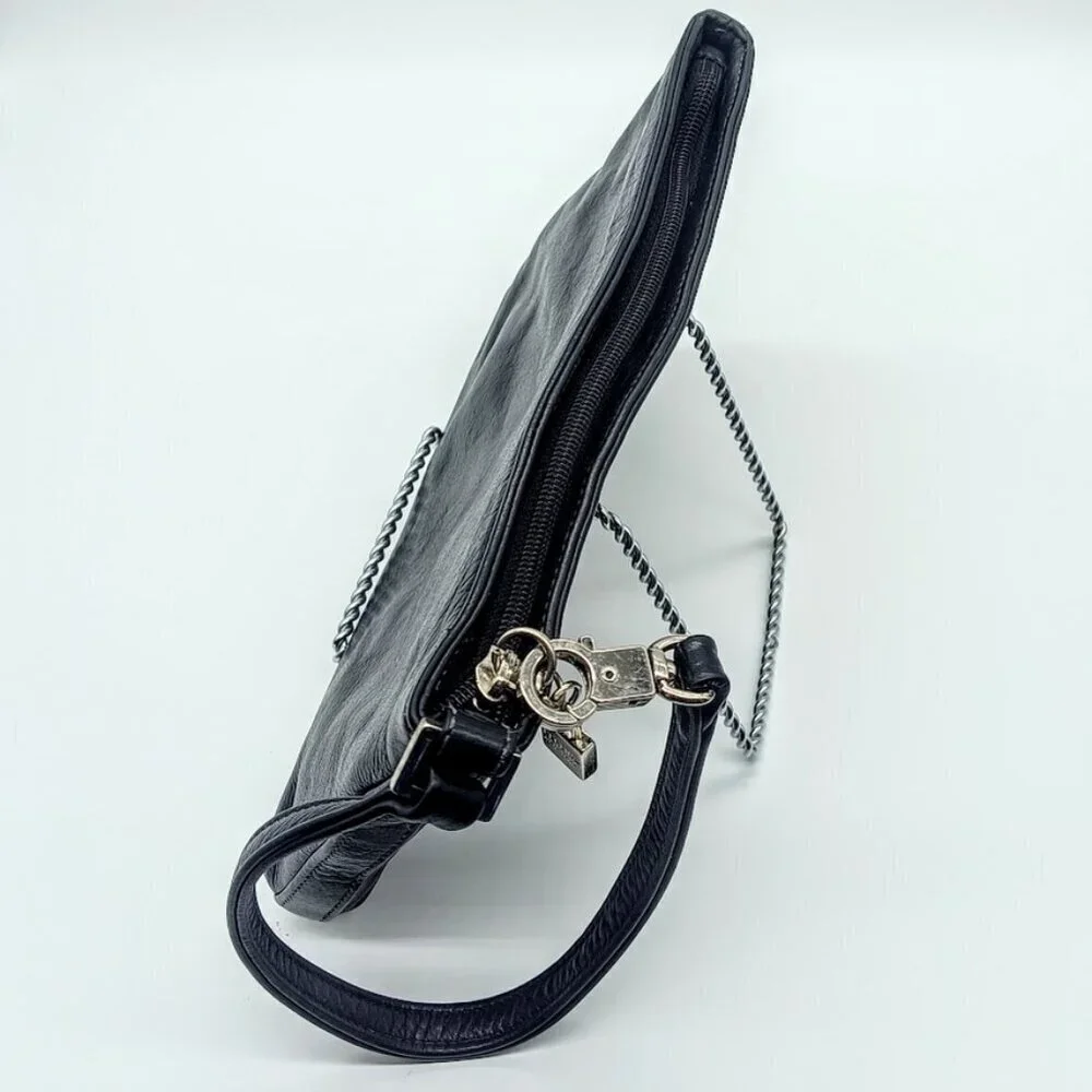 Vintage Perlina Black Leather Mini Clutch Bag